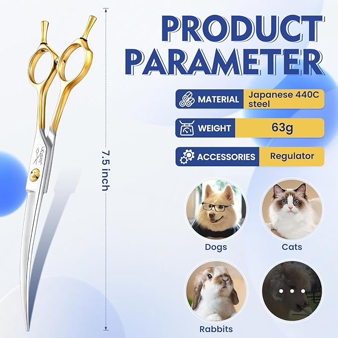 JASON Curved Dog Grooming Scissors for Dog Grooming Professional Downward Curved Pet Face Trimming Shears with Symmetric Handle Sharp Comfortable Christmas Gift 7"