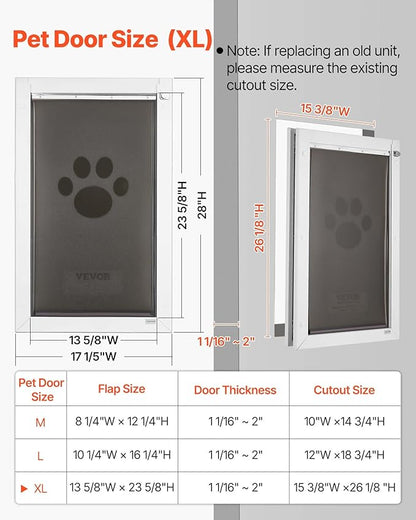 VEVOR Pet Door, X-Large, with Three Magnetic Flaps and Metal Frame, Strong and Weatherproof Dog Door for Interior and Exterior Doors, Easy to Install, Easy in-and-Out Access for Doggies, White