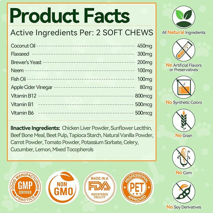 Carmelie Flea and Tick Prevention for Dogs - 200 Soft Chewables Natural Dog Flea and Tick Support - Oral Flea Supplement for All Breeds & Size Dogs, Puppy Flea Protection - Duck Flavor