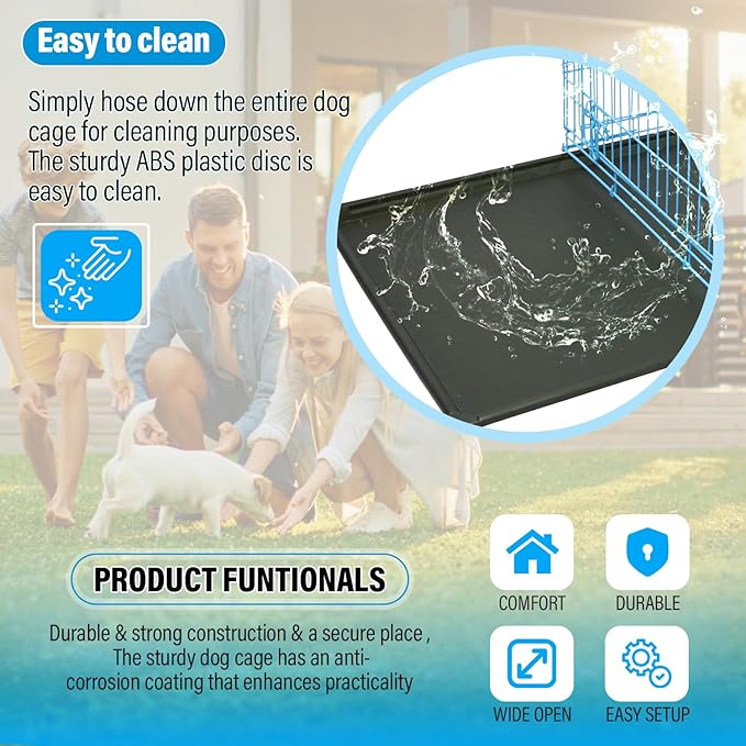 Dog Crates for Small Dogs 30" Folding Mental Wire Crates Dog Kennels Outdoor and Indoor Pet Dog Cage Crate with Double-Door,Divider Panel, Removable Tray,Blue