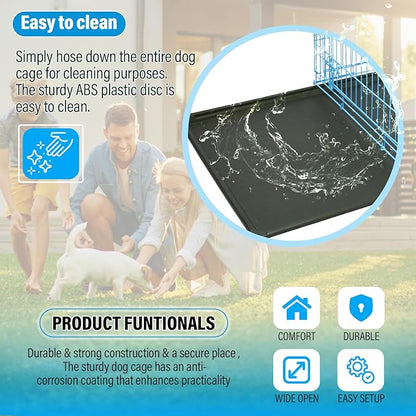Dog Crates for Small Dogs 30" Folding Mental Wire Crates Dog Kennels Outdoor and Indoor Pet Dog Cage Crate with Double-Door,Divider Panel, Removable Tray,Blue
