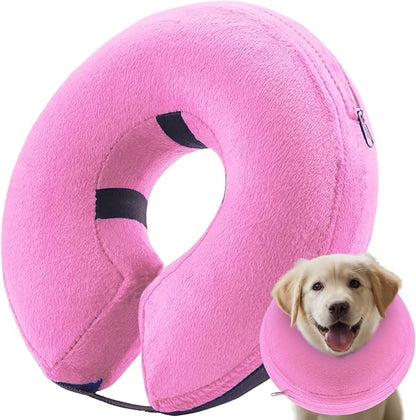 Inflatable Dog Cone Collar, Soft Dog Cone Blow-up Protective Recovery Collar, Pink (X Size)