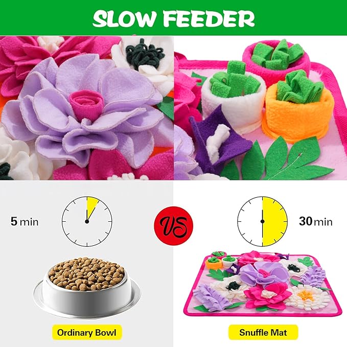 Snuffle Mat for Dogs,Dog Feeding Mat Sniff Mat Interactive Dog Puzzle Mat for Training and Stress Relief Encourages Natural Foraging Skills (Pink)