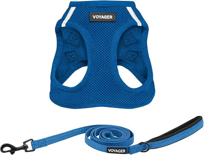 Best Pet Supplies Voyager Step-in Air All Weather Mesh Harness and Reflective Dog 5ft Leash Combo with Neoprene Handle, for Small, Medium and Large Breed Puppies - Set (Royal Blue), X-Small