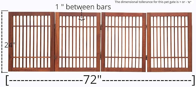 Urnporium Freestanding Wooden Dog Gate Foldable Indoor Pet Gate No Drill Expandable Barrier for Doorways Stairs Hallways Portable Wood Fence for Small Dogs & Puppies (Brown Pet Gate, 4 Panel 24" Tall)