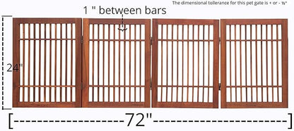 Urnporium Freestanding Wooden Dog Gate Foldable Indoor Pet Gate No Drill Expandable Barrier for Doorways Stairs Hallways Portable Wood Fence for Small Dogs & Puppies (Brown Pet Gate, 4 Panel 24" Tall)