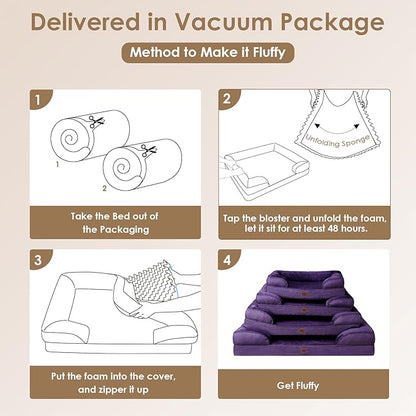 EHEYCIGA Orthopedic Dog Bed for Small Dogs, Waterproof Memory Foam Small Dog Beds with Sides, Non-Slip Bottom and Egg-Crate Foam Medium Pet Couch Bed with Washable Removable Cover, Purple