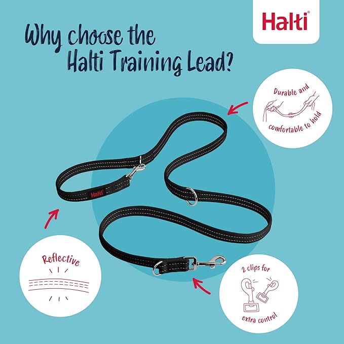 Halti Training Leash - Multifunctional Double-Ended Dog Leash, Ideal for Anti-Pulling Dog Training. Lightweight, Soft & Durable. Suitable for Medium to Large Dogs & Puppies (Size Large, Black, 2m)