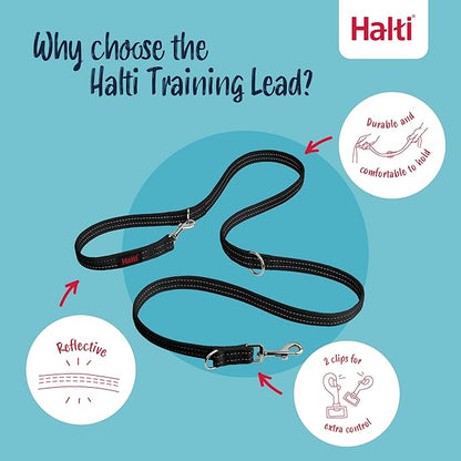Halti Training Leash - Multifunctional Double-Ended Dog Leash, Ideal for Anti-Pulling Dog Training. Lightweight, Soft & Durable. Suitable for Puppies and Small Dogs (Size Small, Black, 2m)