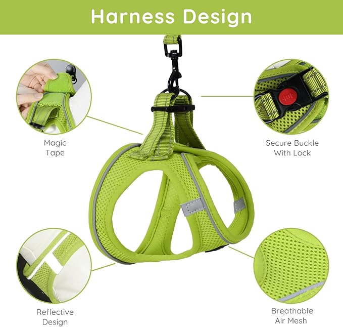 BELLA & PAL Step in Vest Harness for Small and Medium Dogs, No Pull Small Dog Harness with Leash Set, Comfortable Air Mesh Dog Vest Harness with Reflective Strip (Avocado Green, L)