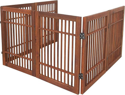 Urnporium Freestanding Wooden Dog Gate Foldable Indoor Pet Gate No Drill Expandable Barrier for Doorways Stairs Hallways Portable Wood Fence for Small Dogs & Puppies (Brown Pet Gate, 6 Panel 24" Tall)