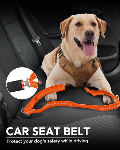 Joytale Tactical Dog Leash Heavy Duty, 4-6FT Shock Absorbing Bungee Lead with 2 Padded Handle, Metal Carabiner Clip, Car Seatbelt, Strong No Pull Leash for Medium Large X-Large Dogs, Orange