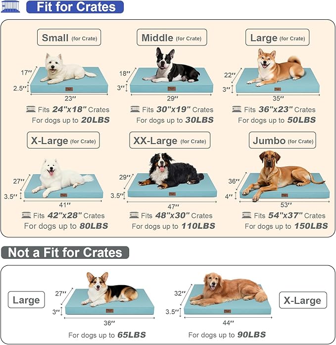 Outdoor Large Washable Dog Bed, Orthopedic Egg Crate Foam Dog Crate Mat for Large Dogs with Removable Oxford Cooling Cover, Light Blue