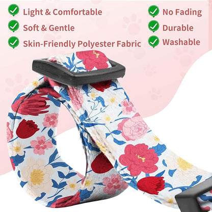 Kazazoo Dog Collar Cute and Soft Nylon Puppy Collar Girl, Adjustable Dog Collars for Medium Large Dogs, Blue and Pink Flowers-L