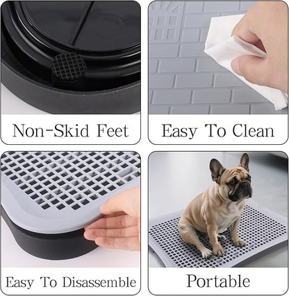Pee Pad Holder, Puppy Pad Holder, Indoor Dog Potty with Splash Guard & Center Post, Pee Pad Holder for Small and Medium-Sized Dogs 20.1"X15.5" (Gray)