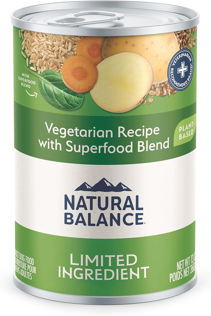 Natural Balance Limited Ingredient Adult Wet Canned Dog Food with Vegan Plant Based Protein and Healthy Grains,Vegetarian Recipe,13 Ounce,(Pack of 24)