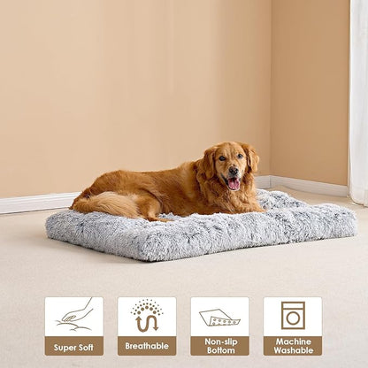EHEYCIGA Fluffy Dog Crate Bed for Extra Large Dogs, Plush Faux Fur Pad, Calming Anti Anxiety XL Bed for Crate, Washable Soft Warm Dog Mat with Non-Slip Bottom, Grey (Pack of 2)