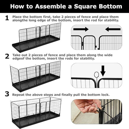 PJYuCien Rectangle Dog Playpen Bottom - Fits 8 Panels, 24'' Width, 24''x72'' Size, 600D Oxford Cloth, Waterproof