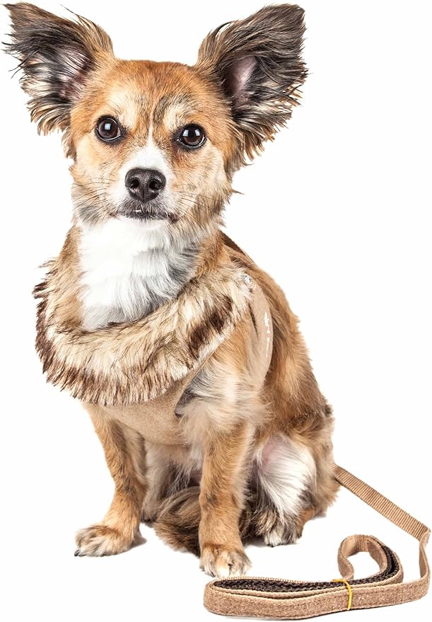 Pet Life ® Luxe 'Furracious' Mesh Reversed 2-in-1 Adjustable Chest Pet Dog Harness and Leash with Removable Fur Collar