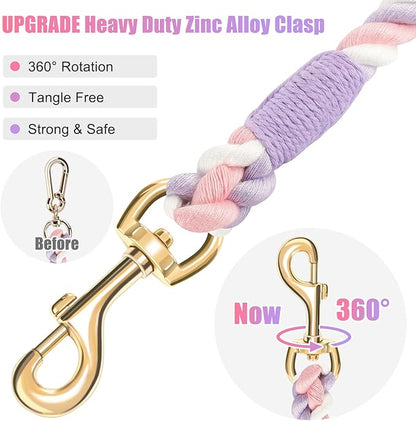 Dog Leash 5 FT Handmade Braided Cotton Rope Leashes for Small Medium and Large Dogs, New Golden Heavy Duty Metal Clasp, Unicorn Purple
