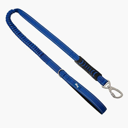 Dog Friendly Co. Bungee Dog Leash | Strain Free & Shock Resistant for Control | Neoprene Padded Handle, Heavy-Duty Carabiner Clip, and D-Ring | Classic Blue, Size Small