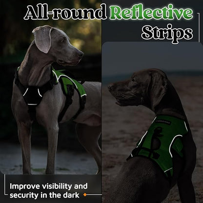 rabbitgoo Escape Proof Dog Harness, Soft Padded Full Body Pet Harness, Reflective Adjustable No Pull Vest with Lift Handle and Lesh Clip for Large Dogs Walking Hiking Training, L, Green