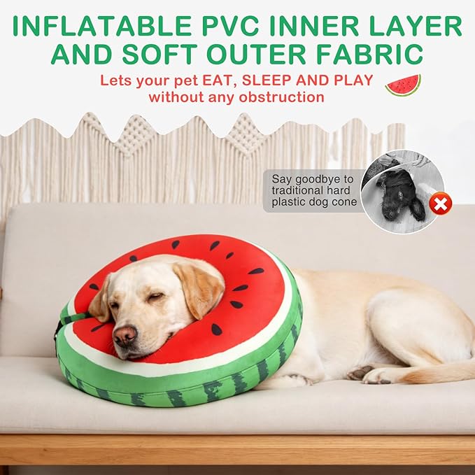 SCENEREAL Dog Cone Alternative After Surgery Donut Collar, Soft Pet Recovery Pillow Collar for Medium Large Dogs, Inflatable Adjustable Neck Collars to Prevent Licking, Watermelon L