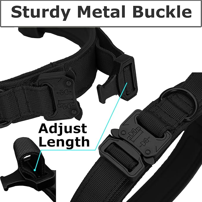 Dog Tactical Collar Military Dog Training Collar Control Handle and Heavy Metal Buckle for Medium Large Dog Training Black M