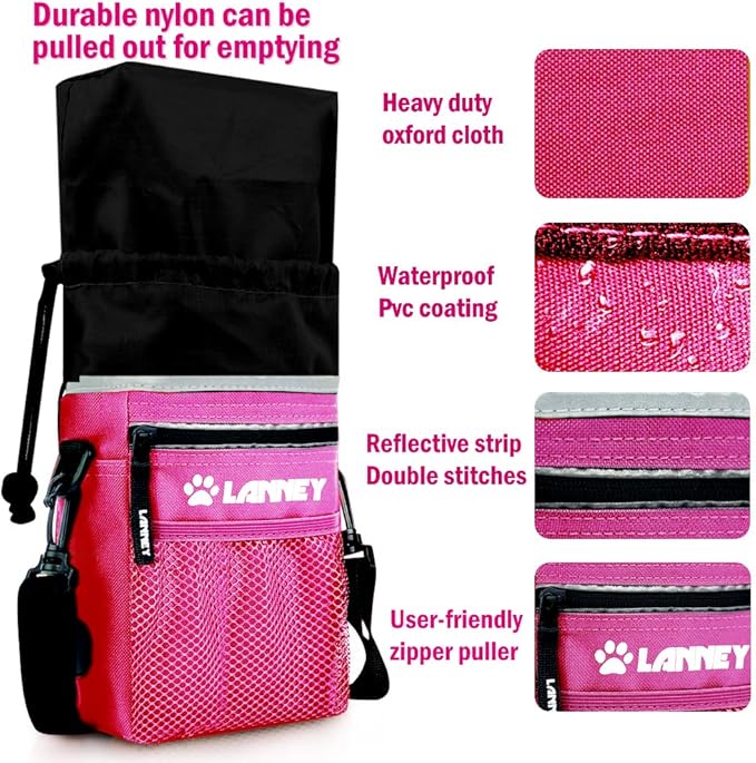 Dog Treat Pouch Pet Training Bag for Small to Large Dogs, Treat Tote Carry Kibble Snacks Toys for Training Reward Walking, Metal Clip, Waist belt, Shoulder Strap, Poop Bag Dispenser and Clicker