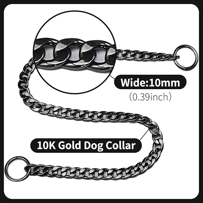 Stainless Steel P Chock Metal Chain -JYHY Dog Necklace Collars Walking Training Pet Supplies for Small Medium Large Dogs (22" (Neck Fits 18"-20"), Black)