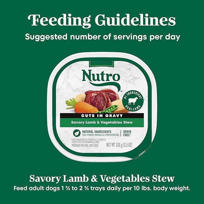 Nutro Adult Wet Dog Food, Natural Grain Free Dog Food Wet Cuts in Gravy Savory Lamb & Vegetables Stew Recipe, 3.5 oz. Trays (Pack of 24)