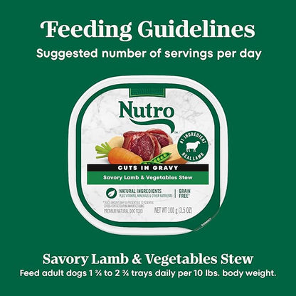 Nutro Adult Wet Dog Food, Natural Grain Free Dog Food Wet Cuts in Gravy Savory Lamb & Vegetables Stew Recipe, 3.5 oz. Trays (Pack of 24)