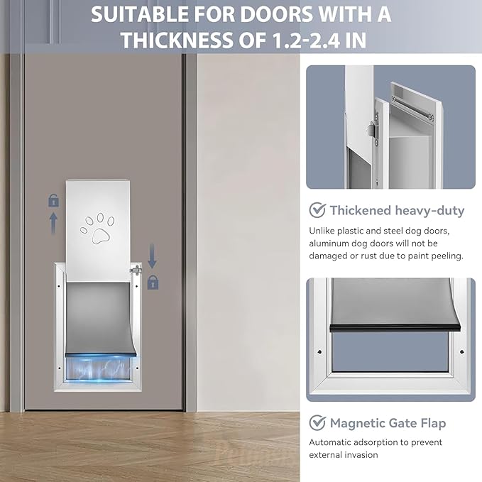 [Petoasis] 3-Flaps Heavy-Duty Dog Door, Rust Proof Aluminum Alloy Frame, Extreme Weather Dog Door Can Block Wind, Snow, and Rainwater Intrusion (Silvery White, XL for Door)
