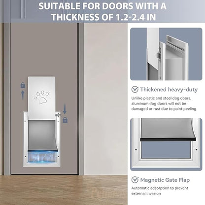 [Petoasis] 3-Flaps Heavy-Duty Dog Door, Rust Proof Aluminum Alloy Frame, Extreme Weather Dog Door Can Block Wind, Snow, and Rainwater Intrusion (Silvery White, XL for Door)