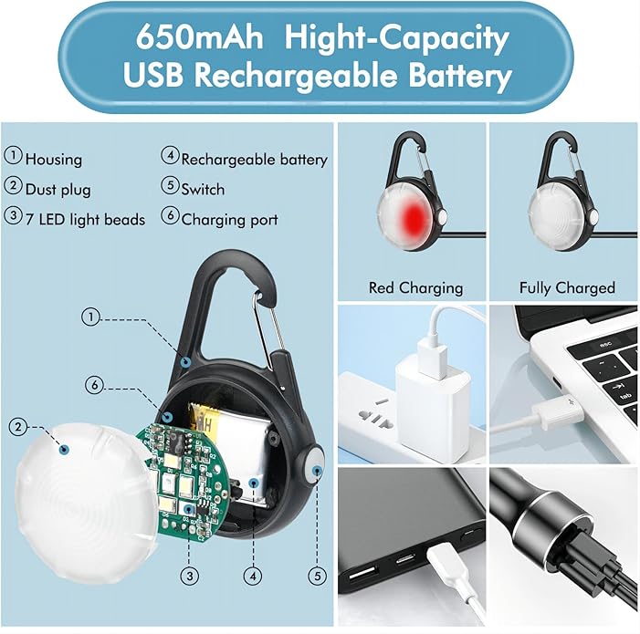 4 Modes Dog Collar Light，2 Packs IP68 Waterproof Dog Lights for Night Walking, USB Rechargeable Pet LED for Nighttime Clip on (Black)