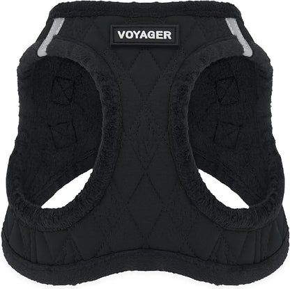 Best Pet Supplies - All Weather Plush, Reflective, No Pull Harness for Small, Medium Dogs, Cats - Secure with Hook & Loop Fastener, Buckle, Double D-Rings - Black Plush, XL