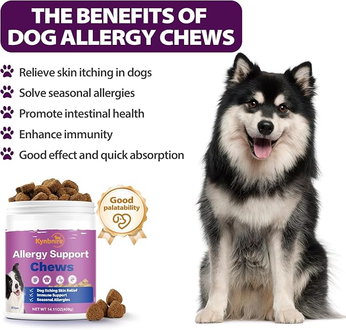 Dog Allergy Chews for Itchy Skin and Seasonal Allergies, Dog Allergy and Itching Skin Relief with Probiotics and Turmeric, Allergy Paw Relief and Dogs Coat Immune -160ct
