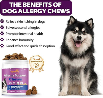 Dog Allergy Chews for Itchy Skin and Seasonal Allergies, Dog Allergy and Itching Skin Relief with Probiotics and Turmeric, Allergy Paw Relief and Dogs Coat Immune -160ct