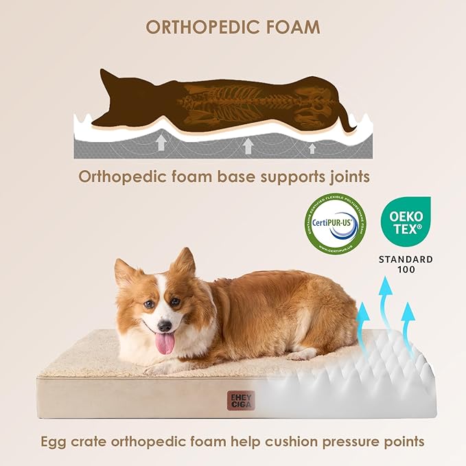 EHEYCIGA Orthopedic XXL Dog Beds for Jumbo Dogs with Removable Washable Cover for Crate, Khaki, 47x29