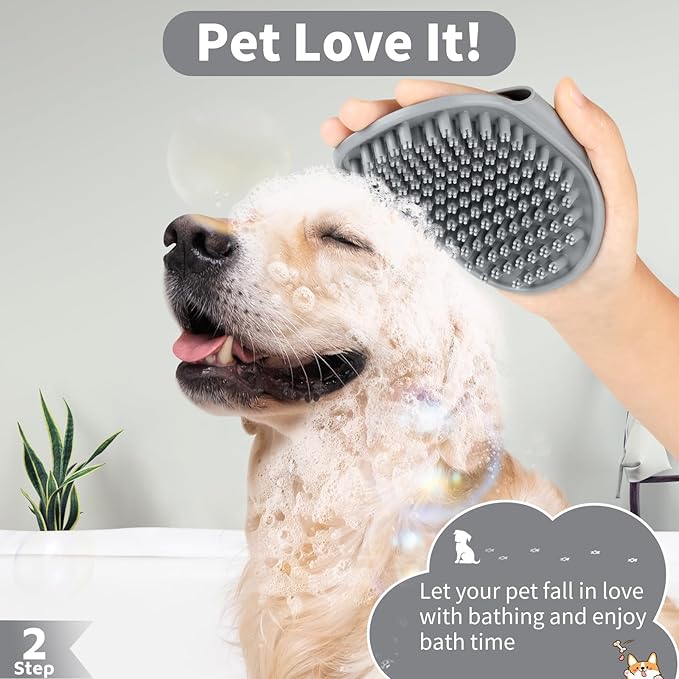Comotech 3PCS Dog Bath Brush | Dog Shampoo Brush |Scrubber for Bath | Grooming/Washing Brush Scrubber (Gray Gray White)
