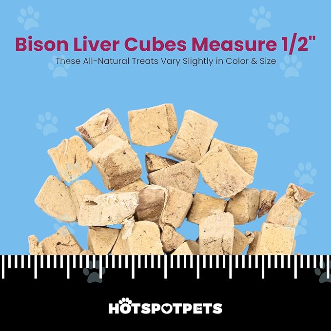 hotspot pets Freeze Dried Bison Liver Treats for Cats & Dogs - 1 Pound Big Bag, Made in USA, Single Ingredient All Natural, Grain-Free - Perfect for Training, Topper or Snack
