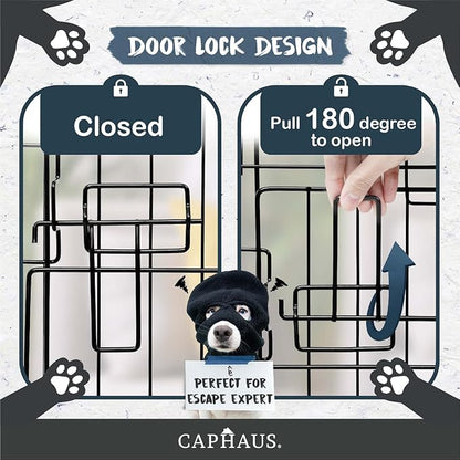 CAPHAUS Foldable Dog Crate Wire Metal Dog Kennel w/Divider Panel, Leak-Proof Pan & Protecting Feet, Single & Double Door, Small, Medium & Large Dog Crate Indoor Wire Dog Cage, 36” w/Double Doors