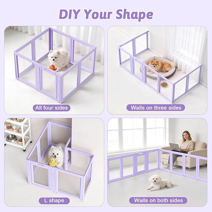 DIY Clear Acrylic Dog Playpen House,Quick Easy Assembly and Disassembly,Strong Floor Suction,Indoor and Outdoor Use,Easy Cleansing Puppy Fence (Purple, 23.6" H, 8PCS)