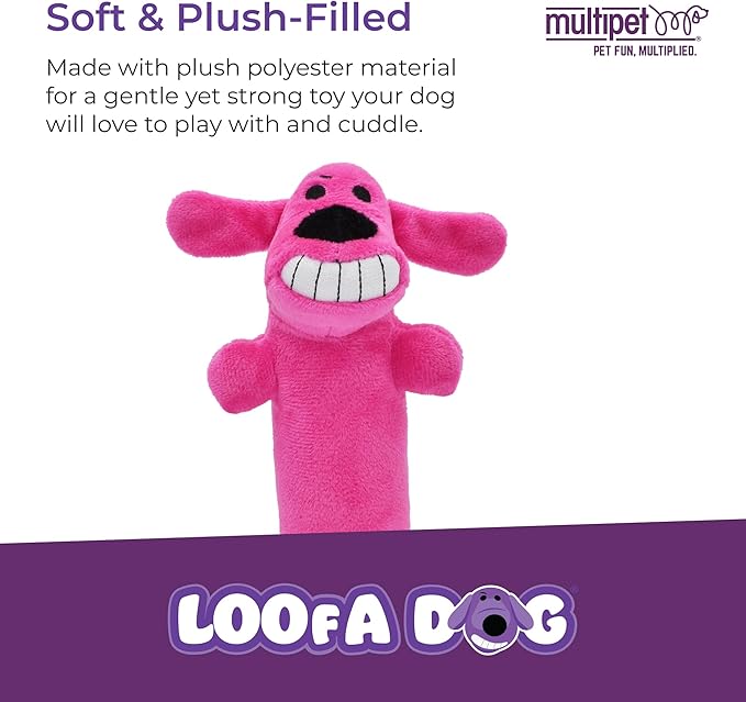 Multipet Original Loofa Dog Plush Toy - Squeaky Toy for All Dogs - Extra Soft Plush - Stuffed Animal Dog Toys for Playing (1 Count, 6”, Random Color Surprise)