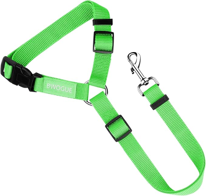 BWOGUE Pet Dog Cat Seat Belts, Car Headrest Restraint Adjustable Safety Leads Vehicle Seatbelt Harness (1 Pack, Green, Not Elastic)