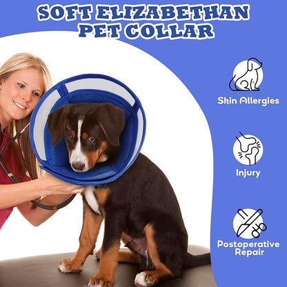 Dog Cone Collar,Cone for Dogs After Surgery,Foldable Cones for Dog Mesh,Pet Elizabethan Collar Alternative to Prevent Licking Wounds,Adjustable ecollars for Dogs After Surgery,Blue M