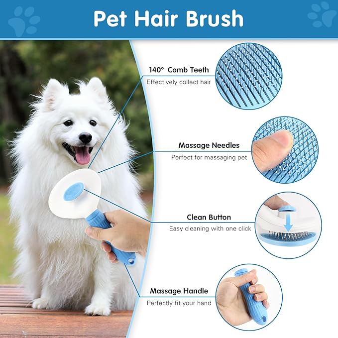 Dog Brush Dog Grooming Kit 6PCS Dog Brush for Shedding-Dog Brushes for Grooming, Dematting Comb for Dogs, Cat Nail Clipper with Nail File, Flea Comb, Bath Brush(Blue)