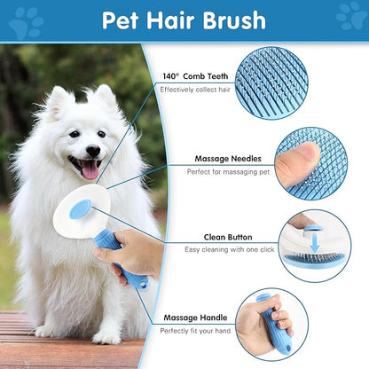 Dog Brush Dog Grooming Kit 6PCS Dog Brush for Shedding-Dog Brushes for Grooming, Dematting Comb for Dogs, Cat Nail Clipper with Nail File, Flea Comb, Bath Brush(Blue)