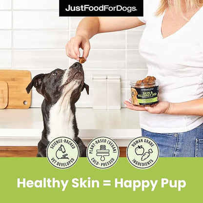JustFoodForDogs Skin & Allergy Supplement for Dogs, Human Grade Dog Supplements, Skin & Coat Support, Multivitamin Soft Chews, Omega 3 Oil, Superfood Blend, Plant Based Dog Vitamins - 45 Count