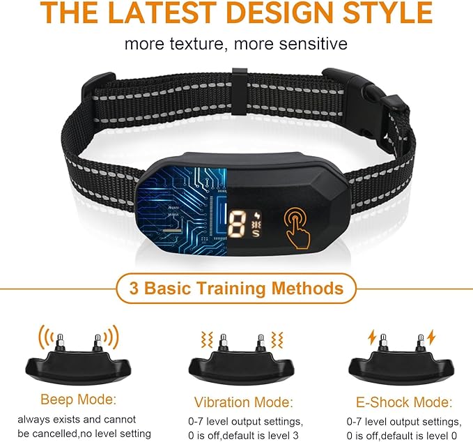 BT02 Bark Training Collar,Three Training Mode: Sound, Vibration, Shock, black